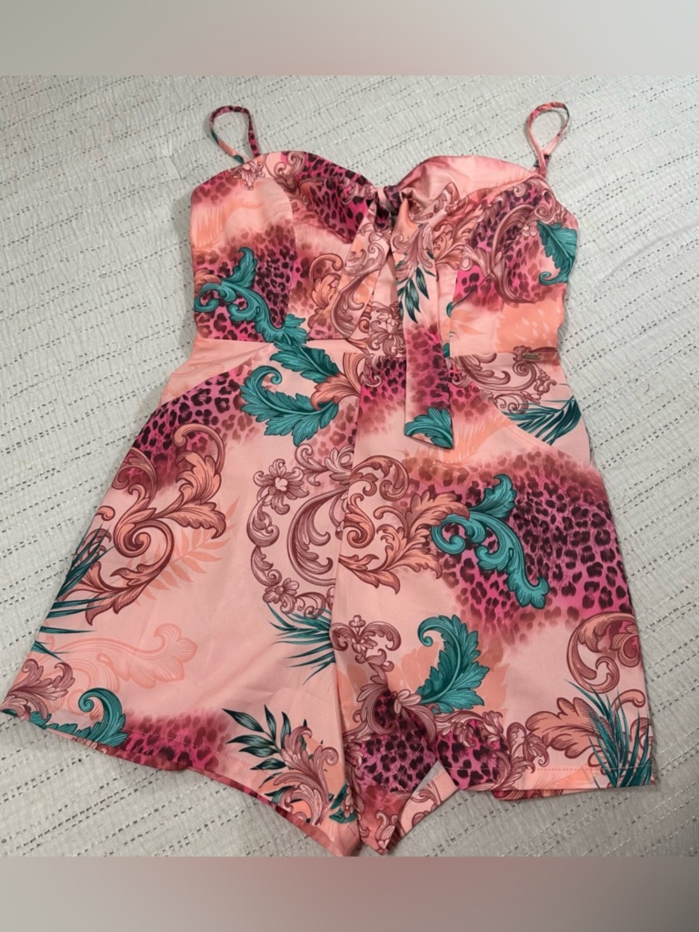 Guess Peach Floral & Teal Print Romper